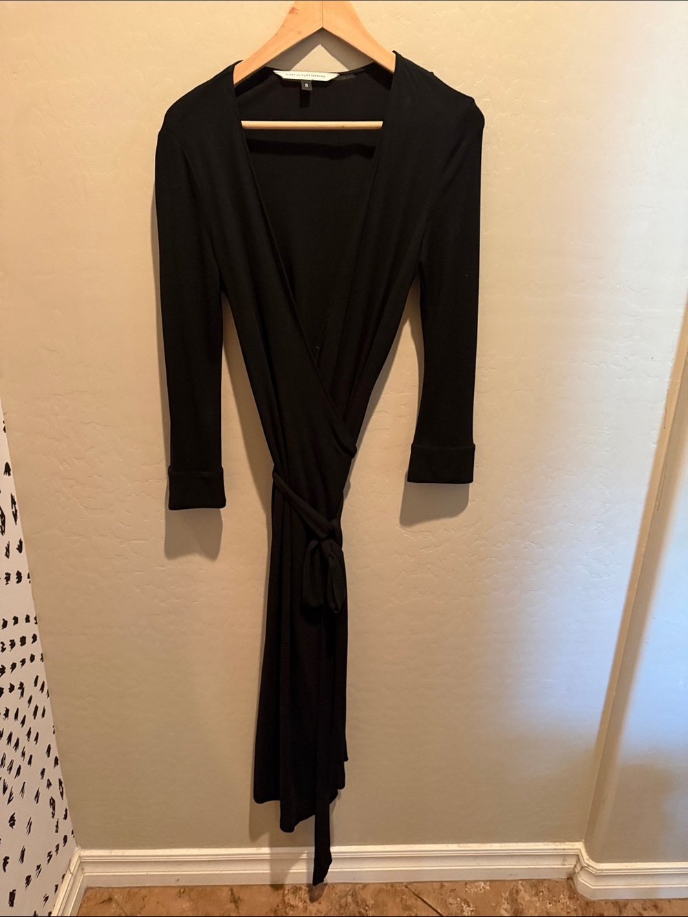 Vintage late 80’s early 90’s DVF  TimelwssBlack Wrap Dress - Elegant Long Sleeve
